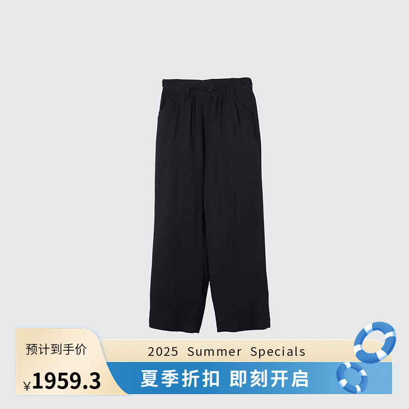 YOKE LINEN ACETATE FRONT GATHER WIDE 丝麻质感宽松垂坠休闲裤