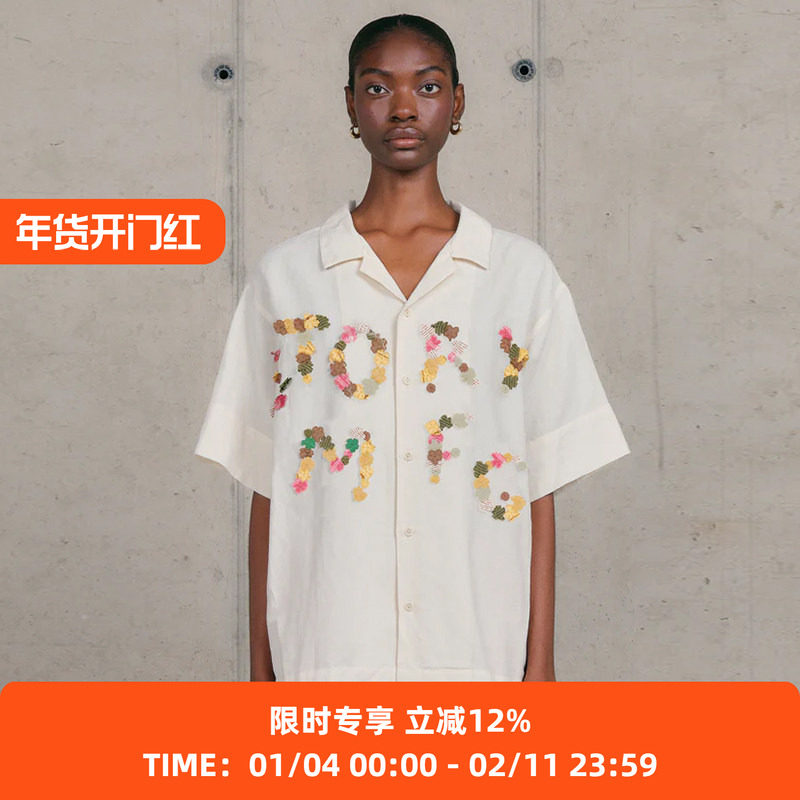 Story mfg GREETINGS SHIRT 男女款手工刺绣拼贴宽松短袖衬衫,男装,衬衫,淘宝优惠券,粉丝福利购,淘宝优惠卷