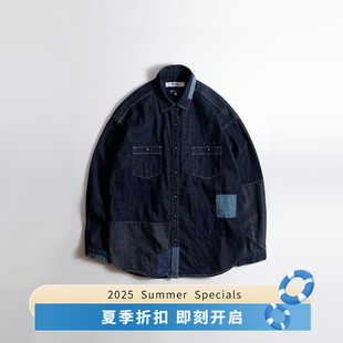 DENIM RINSE FDMTL SHIRT 刺子拼接牛仔长袖 衬衫