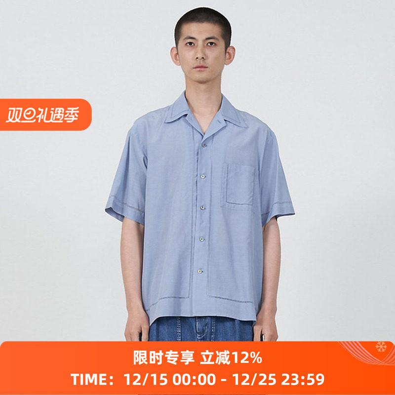 YOKE EMBROIDAREY OPEN COLLAR SHIRT 有机棉丝混纺休闲短袖衬衫