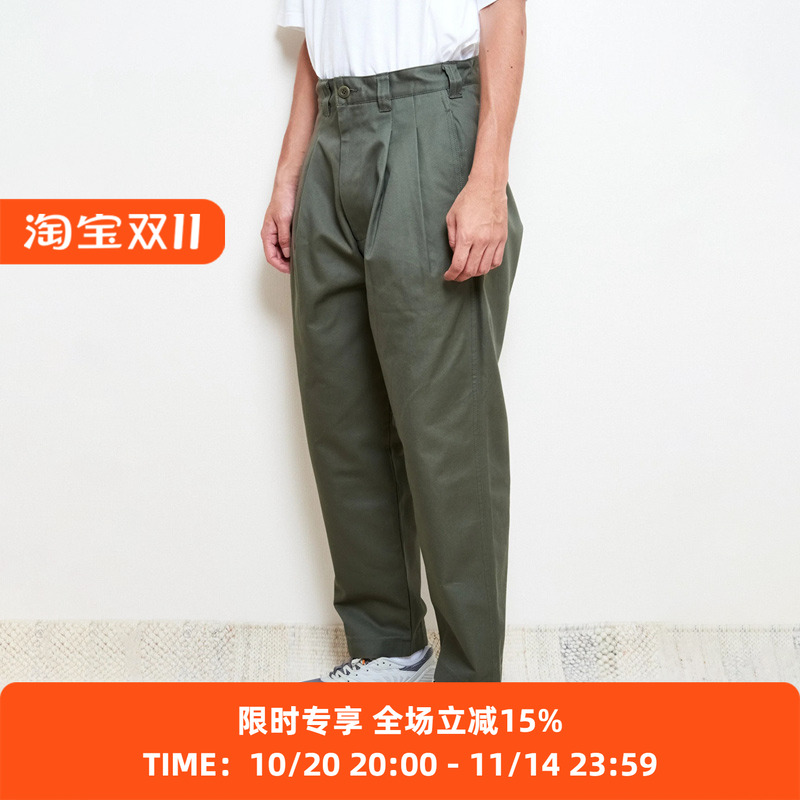 is-ness双褶宽松版锥形卡其裤