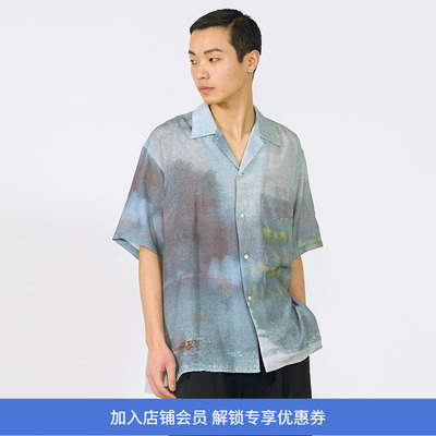 YOKE LANDSCAPE PRINTED OPEN COLLAR艺术家合作系列天丝短袖衬衫