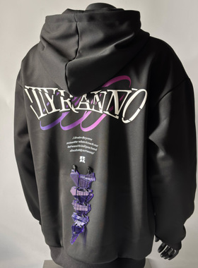 seal原创紫色恐龙联组碎裂版400g高品质重磅宽松兜帽卫衣