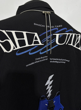 水系联组潮流可拆卸拼装特摄夏季薄款美式宽松男女百搭短袖衬衫