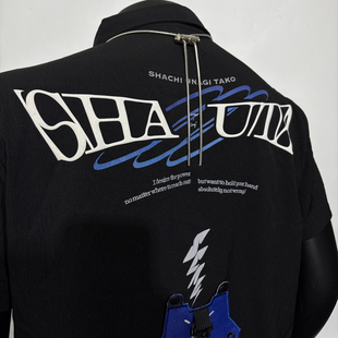 水系联组潮流可拆卸拼装特摄夏季薄款美式宽松男女百搭短袖衬衫