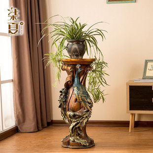 孔雀羅馬柱擺件電視柜旁邊落地創(chuàng)意美式 飾品 飾家居客廳花架裝 裝