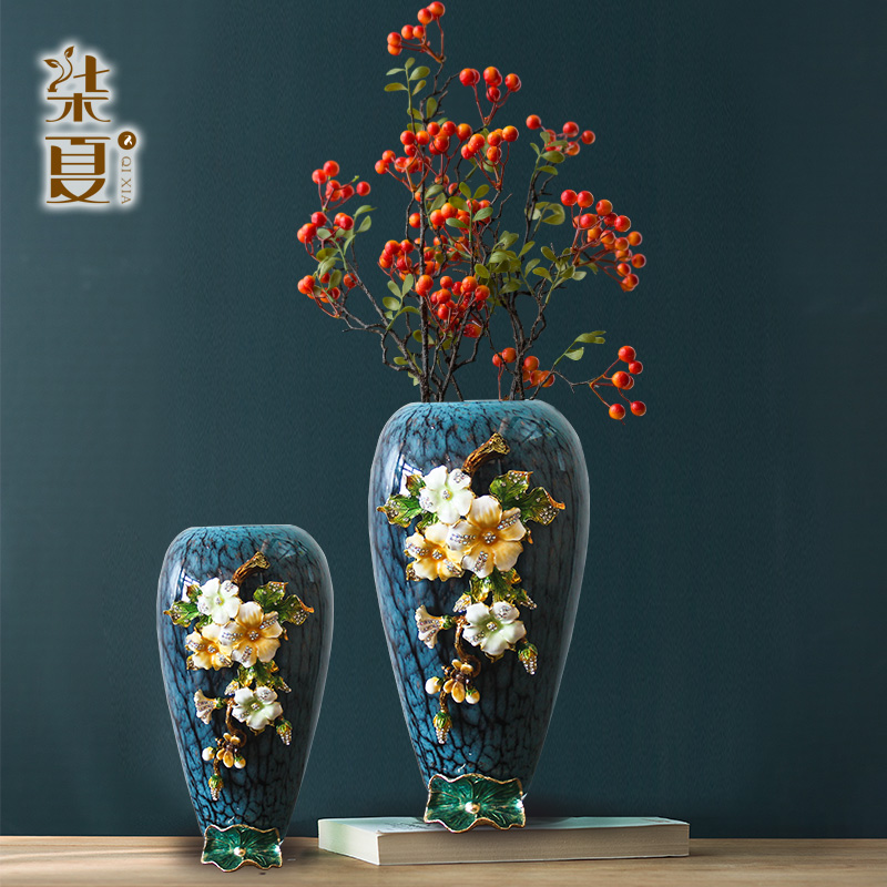 珐琅彩陶瓷花瓶轻奢家居装饰品干花插花高档欧式客厅玄关摆件创意