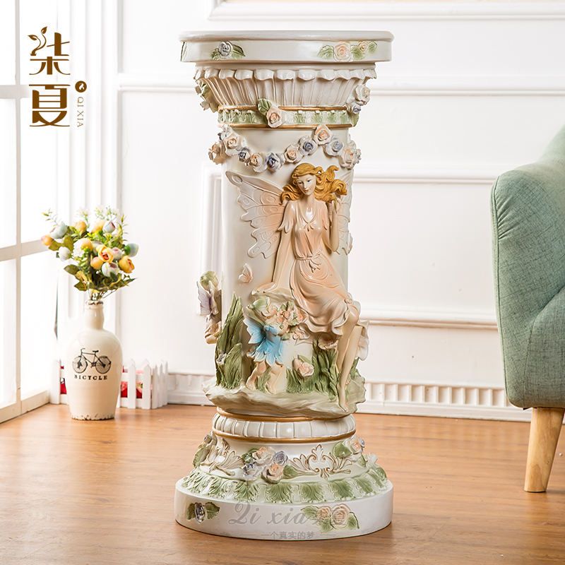 客厅欧式罗马柱花盆摆件家居装饰工艺品大型落地花架底座橱窗摆设