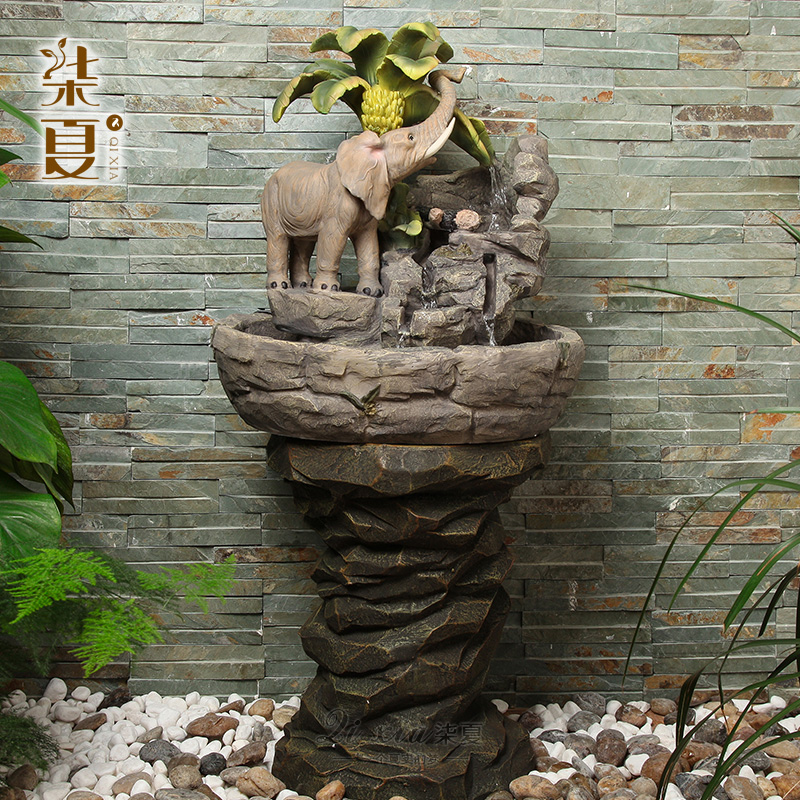 柒夏大象动物摆件风水象流水喷泉 中式家饰玄关电视柜客厅装饰品