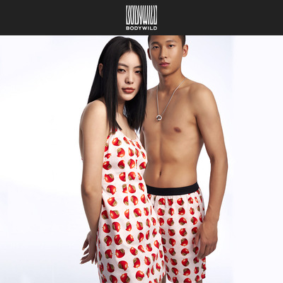 BODY WILD2024新款禁果印花宽松阿罗裤纯棉男女同款情侣ZBN42US1A