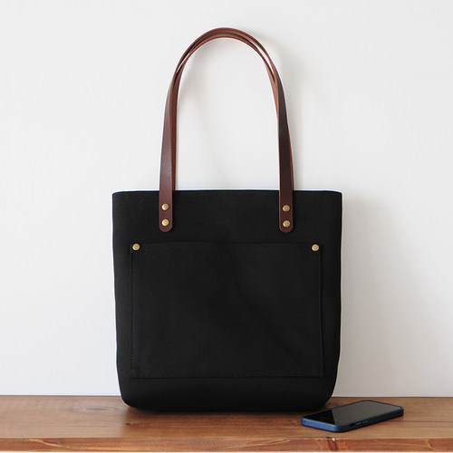 极简设计黑棕撞色经典托特包