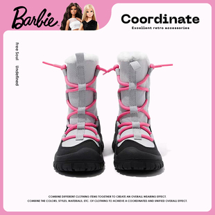 芭比童鞋女童雪地靴2025新款冬季加绒加厚防水棉靴大棉鞋儿童靴子