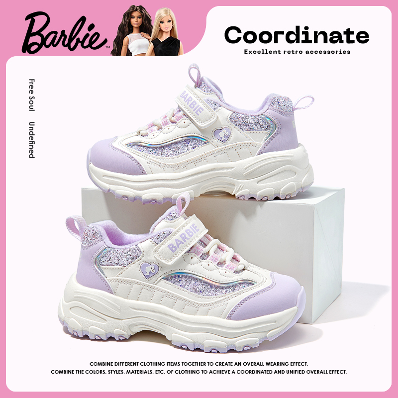 芭比休闲加绒保暖女童运动鞋