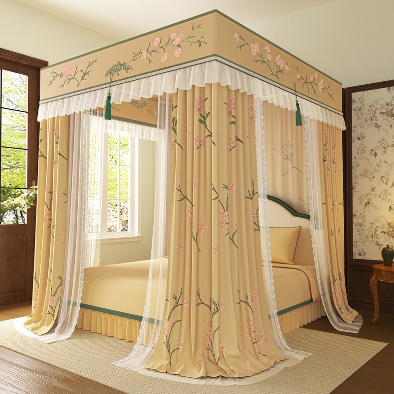 皇朝家私5面遮光落地宫廷蚊帐加粗支架床幔古风中国风双层蚊帐