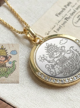 diy纯银定制做宝宝涂鸦手绘儿童画图案女夏项链刻字亲子生日礼物