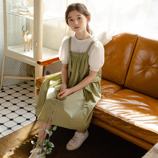 背带裙女童夏装连衣裙套装韩版短袖两件套新款女孩洋气薄款休闲棉