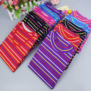 莱卡女条纹长袖纯棉美体中高低领上衣装纯棉单件打底衫内穿秋衣