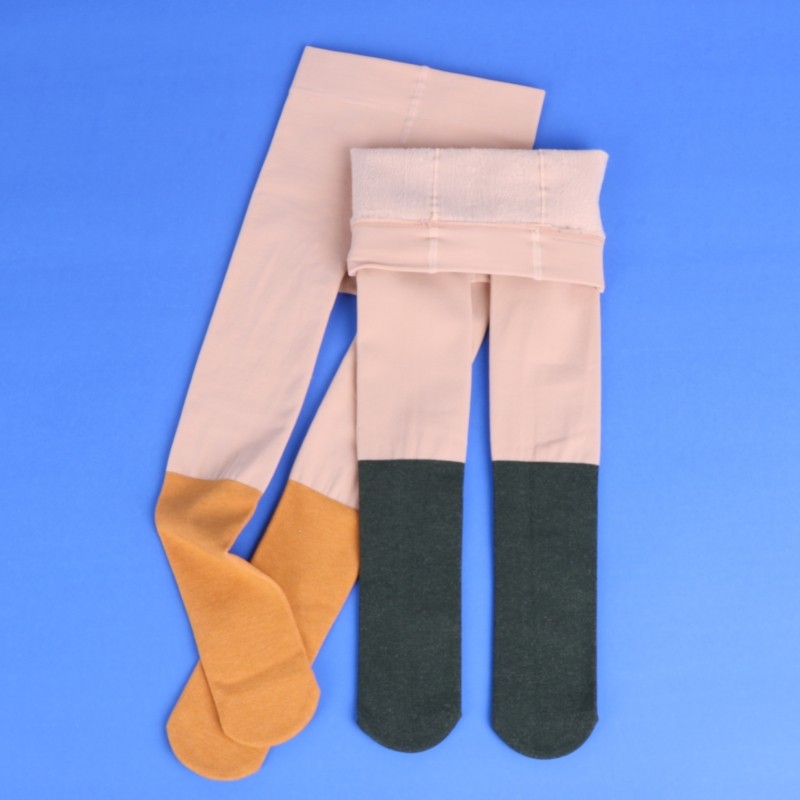 女童光腿神器肉色春秋薄绒儿童拼色假高筒自然肤色加绒外穿连裤袜