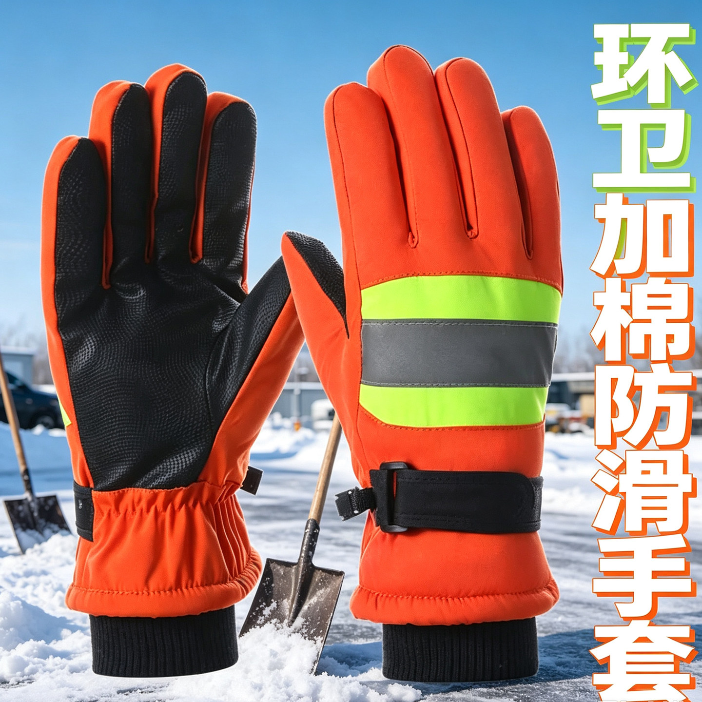 冬季环卫工人保暖棉手套反光冷库铁路加厚防水防寒加绒劳保棉手套