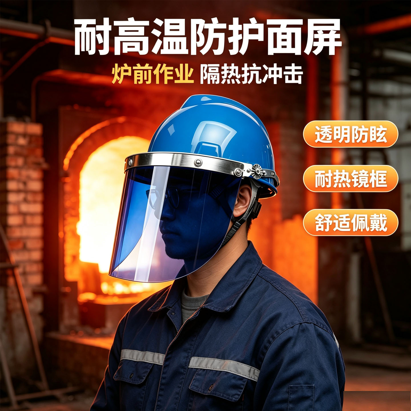 炉前耐高温隔热防护面罩防化学飞溅炼钢铝铸造厂防冲击安全帽面具