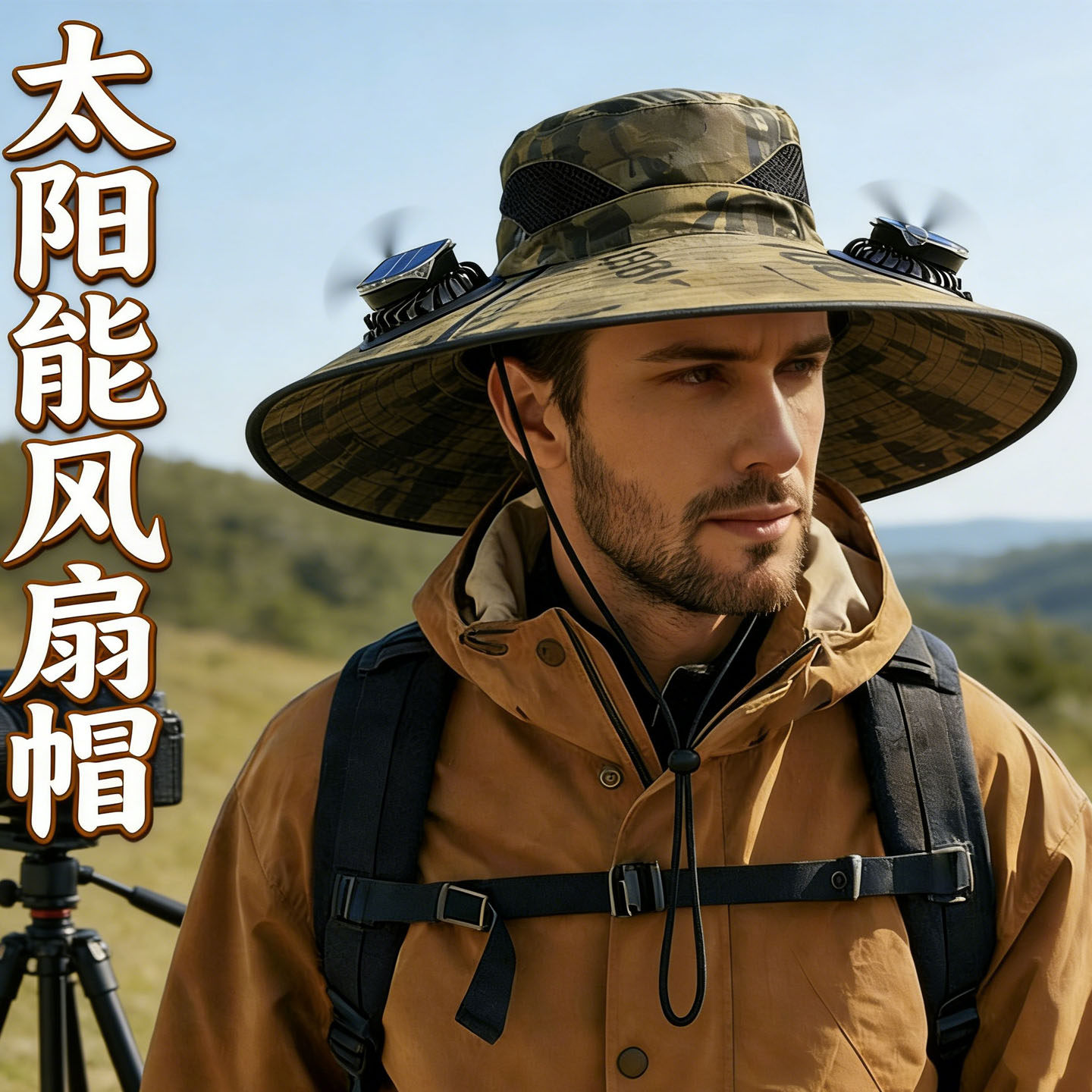 太阳能风扇帽子男士夏季大帽檐防大帽檐渔夫帽登山钓鱼防晒遮阳帽