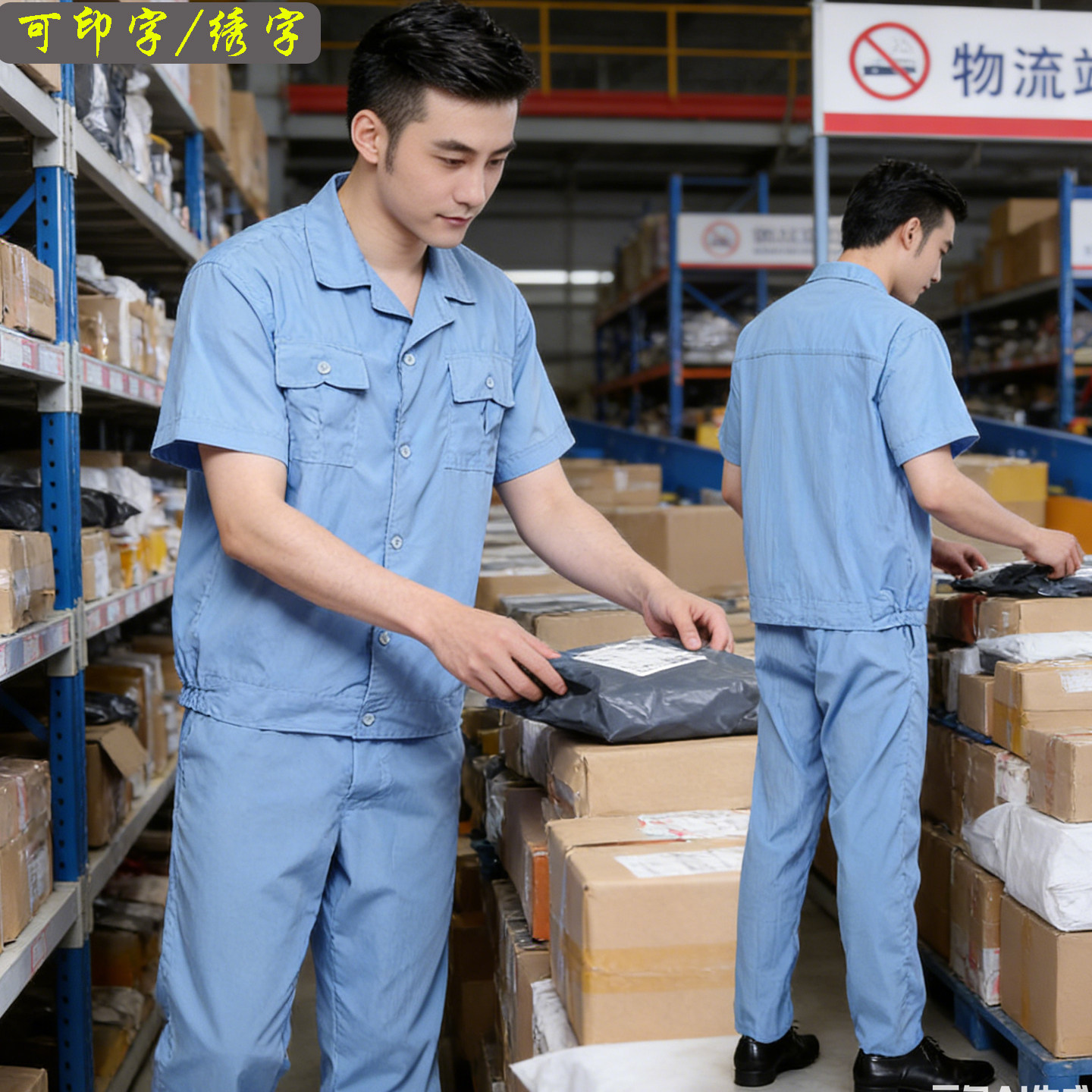 夏季男工作服短袖套装工装制服水洗棉布料工人工厂车间工程劳保服
