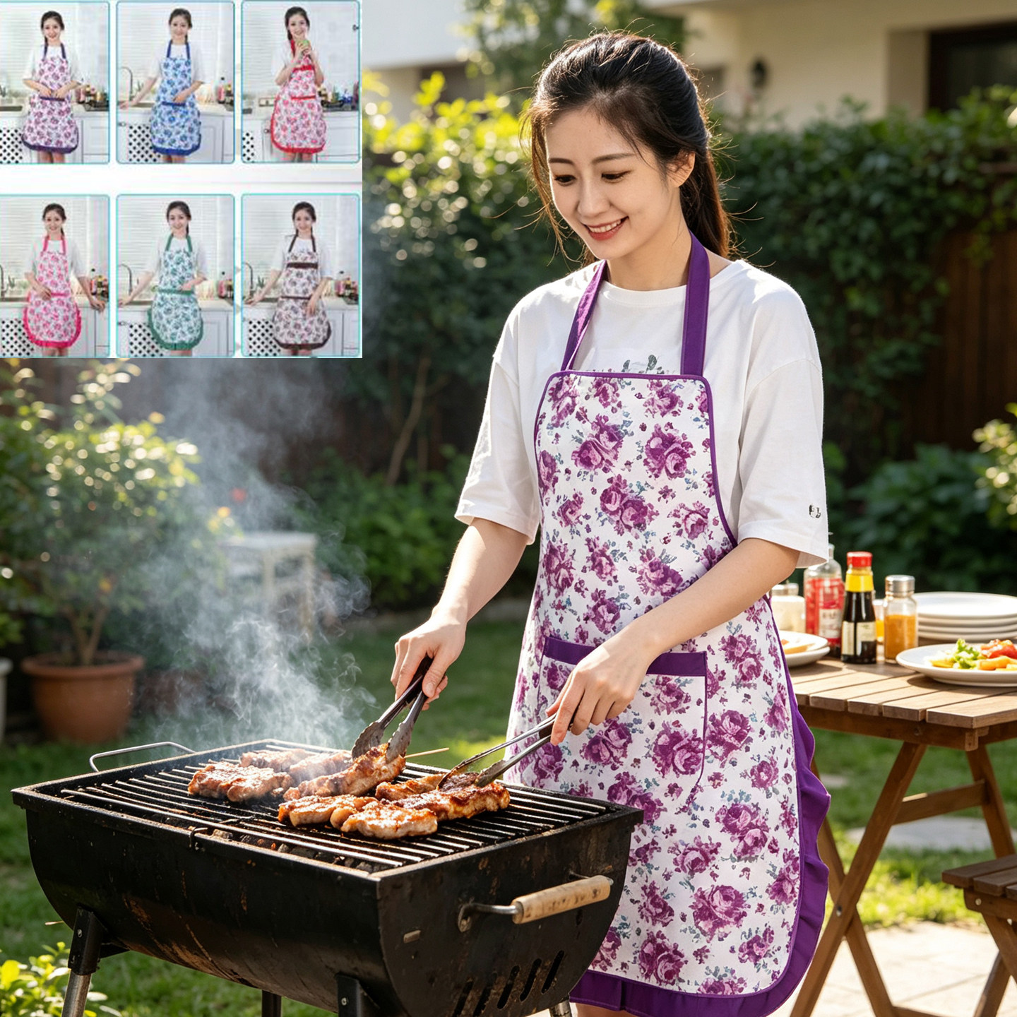韩版厨房围裙成人女蝴蝶结花边做饭工作围腰无袖罩衣围兜防污防油