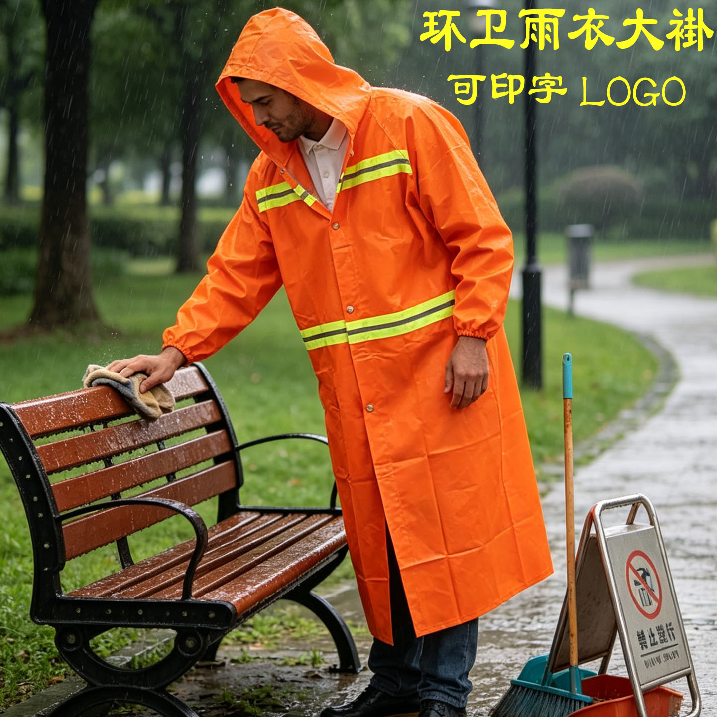 环卫大褂雨衣双反光条长款连体男防雨水加厚成人防水雨披保洁园林