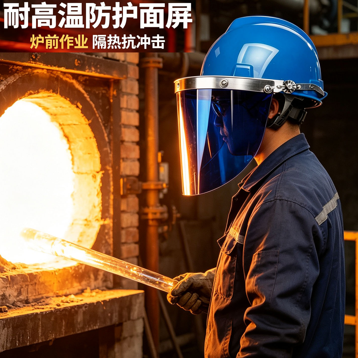 炉前耐高温隔热防护面罩防化学飞溅炼钢铝铸造厂防冲击安全帽面具