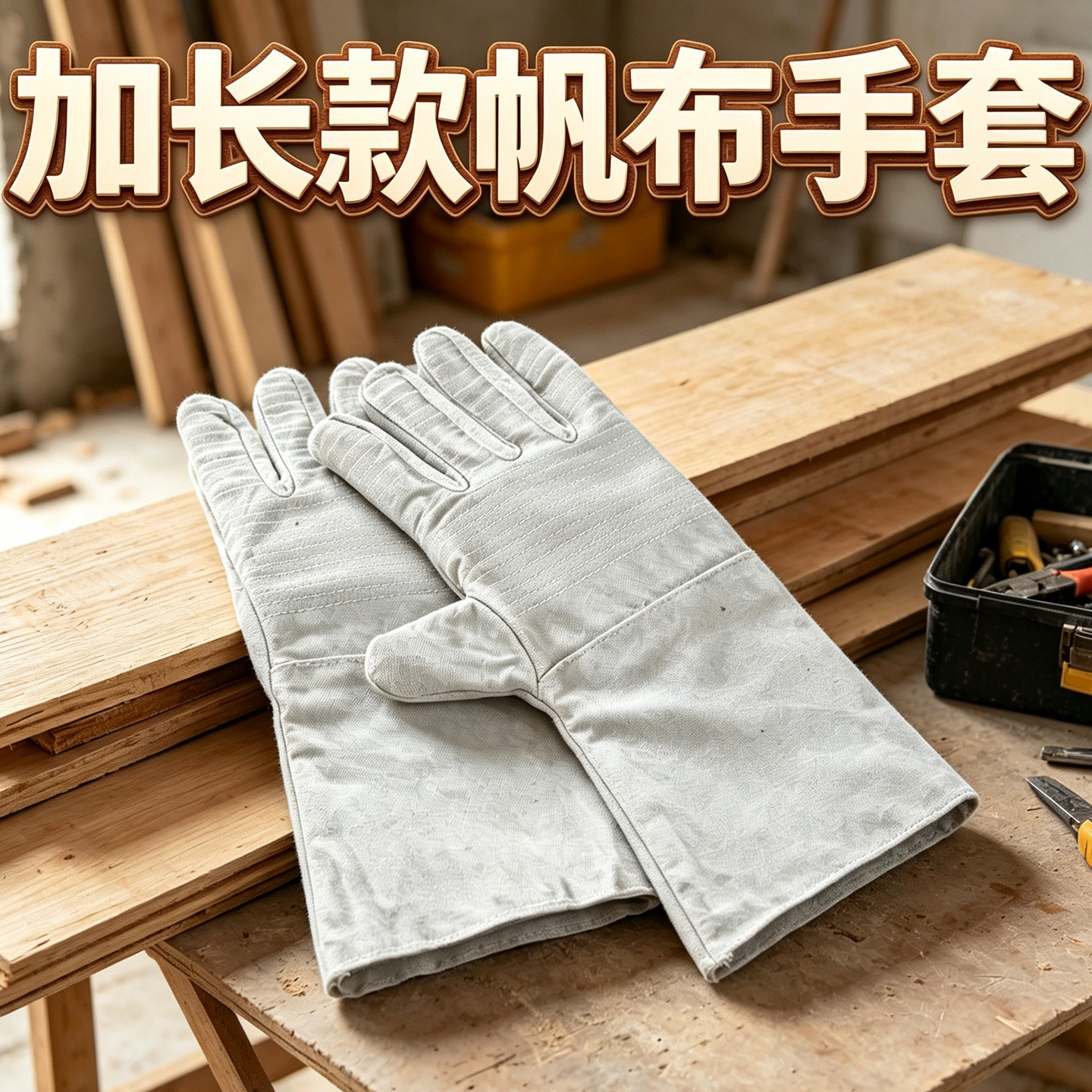 加长帆布手套劳保耐磨工作工地加厚耐磨加长24线双层帆布手套男士