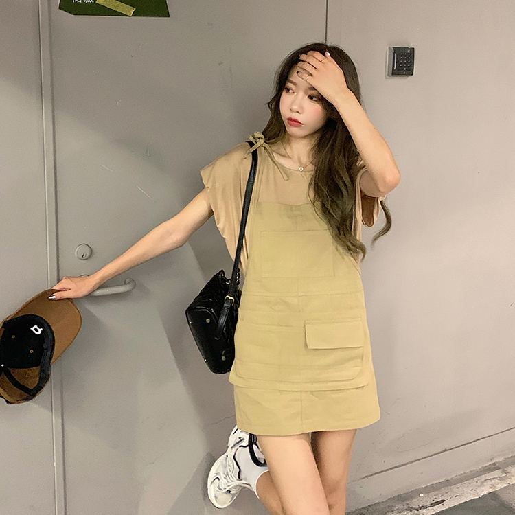 Real price real shot ~ Korean summer temperament design sleeve less shoulder pad Top + Multi Pocket strap pants