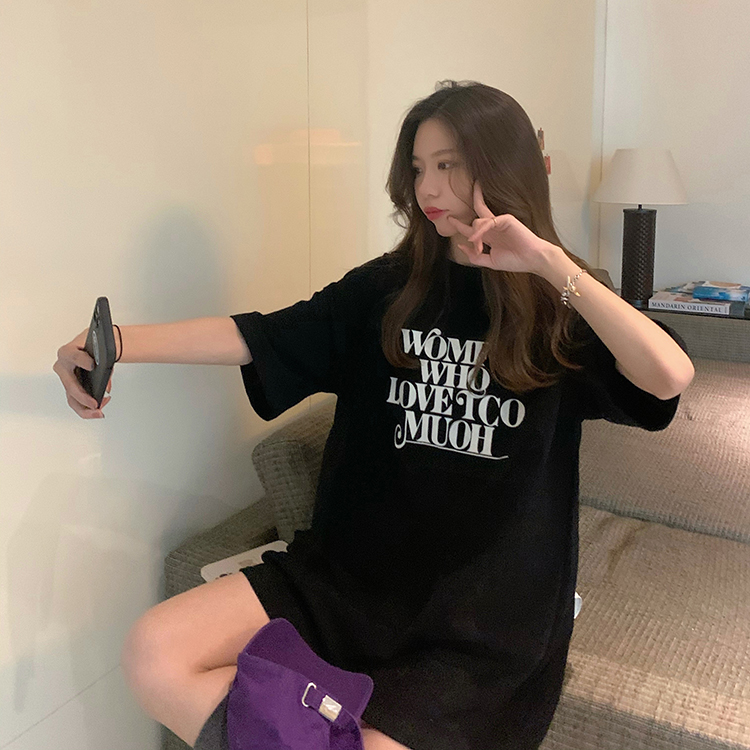 Real price real shot ~ Korean version simple letter printing versatile loose round neck short sleeve T-shirt tricolor in