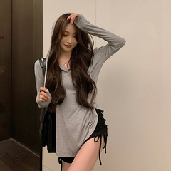 Real price real shot ~ simple design in summer long sleeve sunscreen hooded T-shirt + slim drawstring versatile shorts