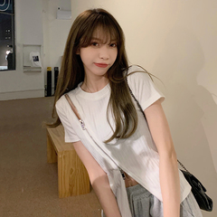 Real price real shot ~ Korean slim design double zipper thread thin round neck T-shirt