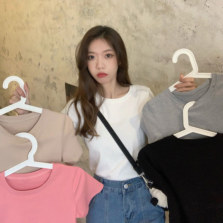 Real price real shot ~ new solid color slim short round neck T-shirt