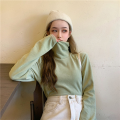 Real price real shot high neck brushed inside with loose thin solid color Pullover