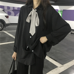 Real price real shot ~ 2021 spring new chic Lapel vertical stripe tie tie tie tie shirt