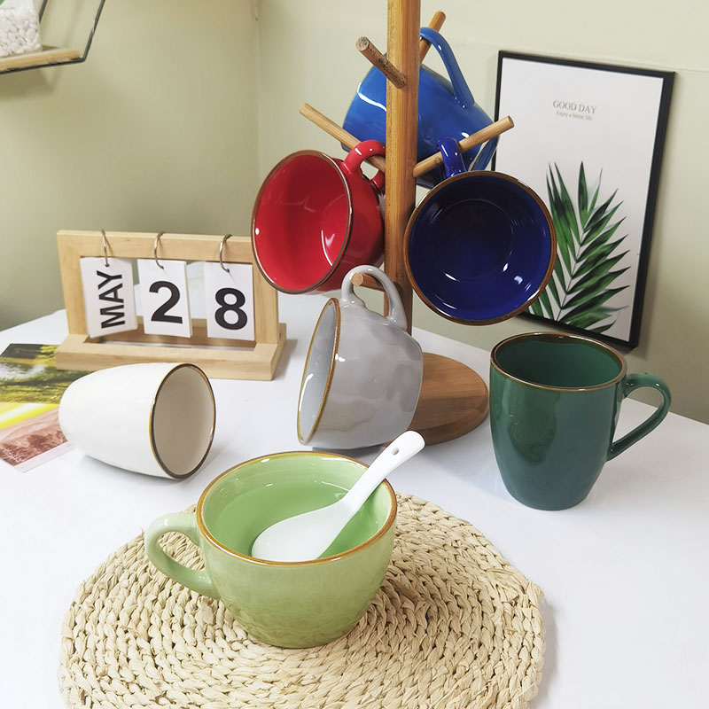 凹凸釉下彩汤杯魔点陶瓷简约