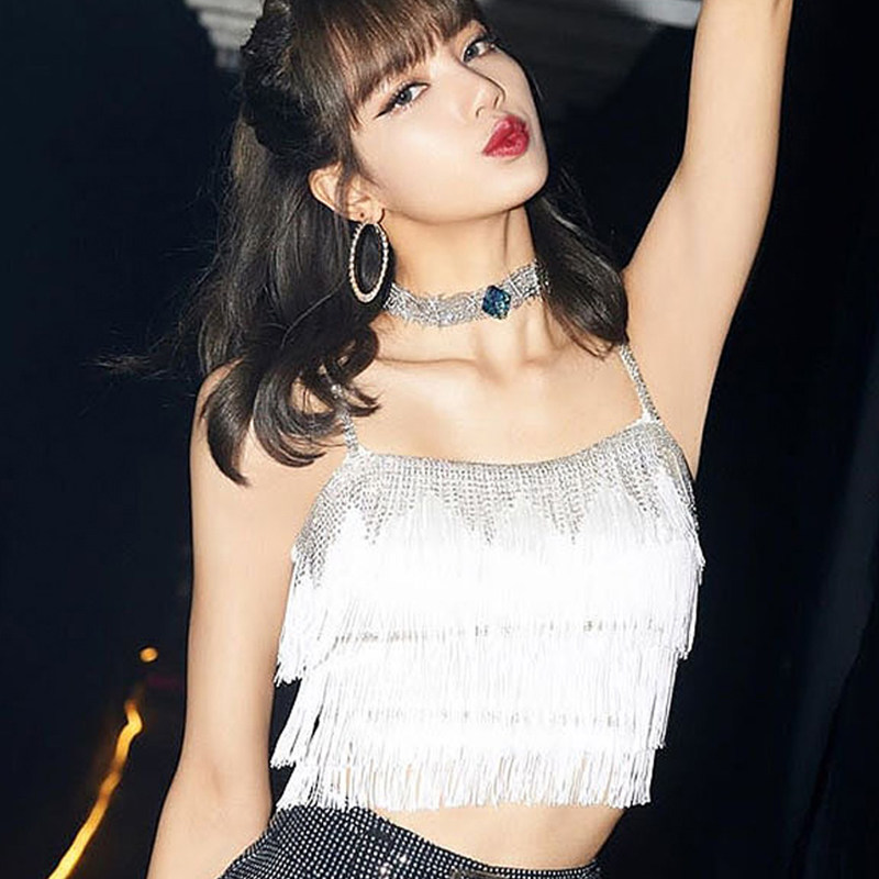 lisa同款韩国团blackpink演出服学生流苏爵士舞打歌舞蹈服背心