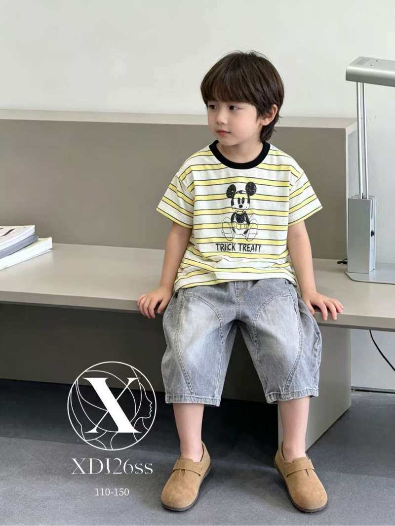 2026夏韩系男中童100-140码休闲条纹牛仔短裤套装