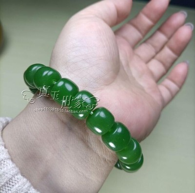 和田色玉碧玉老形珠子手链籽料手串男女款玉石碧绿水润手链百搭