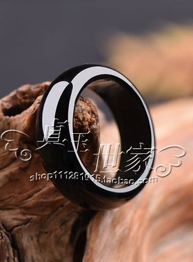 天然正品A货玛瑙玉髓戒指冰种黑色指环包邮男女玉扳指尾戒指时尚