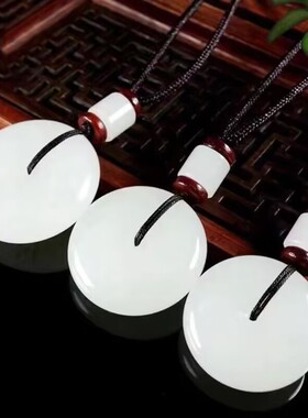 新款平安无事牌圆款男女玉石吊坠可双面个性化图案吊坠毛衣链时尚