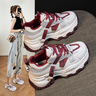 透气真皮松糕休闲内增高老爹鞋 超火新款 子 女2026年春季 厚底小白鞋
