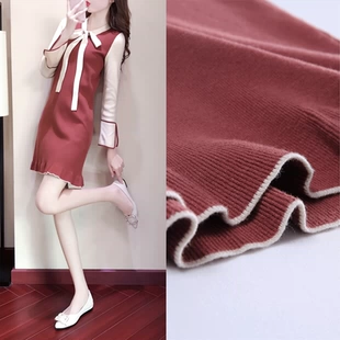时尚 针织红色连衣裙女2022年新款 洋气打底内搭毛衣裙子 春秋季 爆款