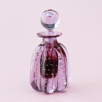 #2340 1980s  英国产 Caithness 古董 紫色气泡玻璃 艺术 香水瓶