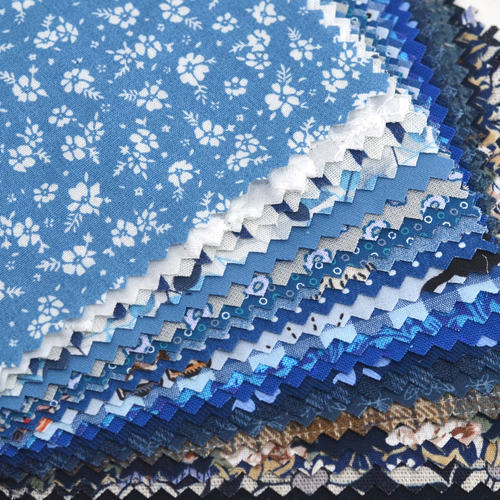 深蓝波点小花布组 手工布艺娃衣DIY点点碎花面料棉麻布料