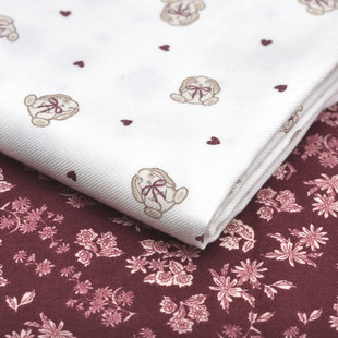 猫猫小兔磨毛布料 秋冬磨绒衬衫制衣面料 娃衣手工DIY布组小样