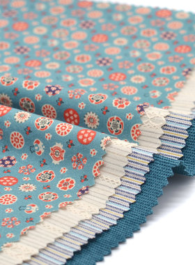 海蓝色小草莓娃衣手工DIY样布组 玩偶布料小样包邮 40913