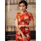 优雅浪漫少女走秀款 改良感修身 旗袍夏季 老上海演出服桑蚕丝夏季